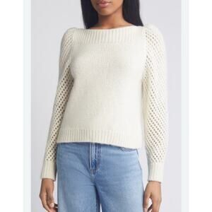 LoveShackFancy Rosie Alpaca Pointelle Fluffy Knit Pullover Snow Cream S Ivory